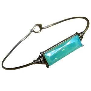 Wire Wrapped Aqua Chalcedony Bangle Bracelet
